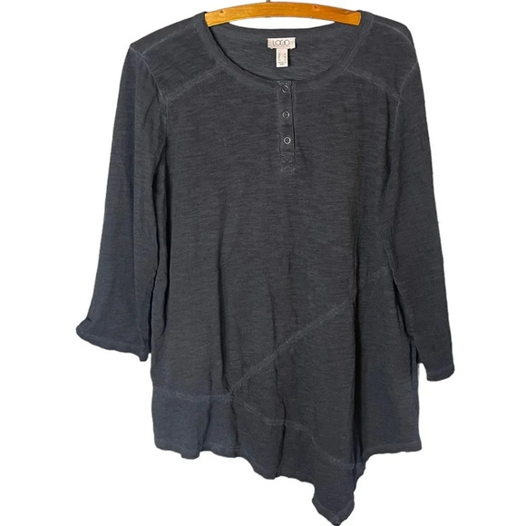LOGO by Lori Goldstein Tops - LOGO by Lori Goldstein Size Medium Distressed Cotton Slub 3/4 Sleeve Top Black